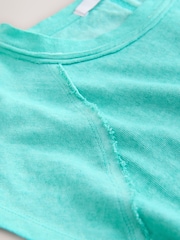 Aqua Blue Raw Seam Detail Short Capped Sleeve T-Shirt - Image 5 of 6