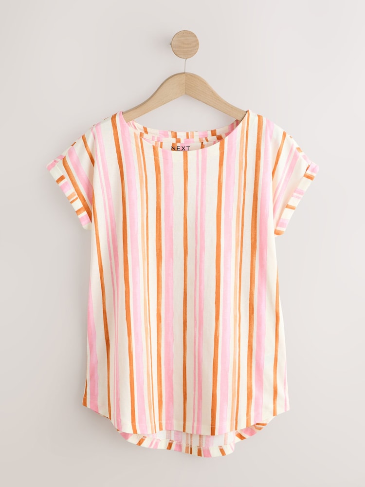 Cream/Pink/Orange Stripe - تي شيرت كم كاب - صورة 1 من 3 Cream/Pink/Orange Stripe - تي شيرت كم كاب - صورة 1 من 3