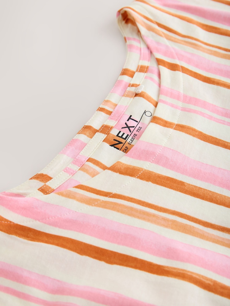 Cream/Pink/Orange Stripe - تي شيرت كم كاب - صورة 2 من 3 Cream/Pink/Orange Stripe - تي شيرت كم كاب - صورة 2 من 3