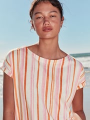 Cream/Pink/Orange Stripe Cap Sleeve T-Shirt - Image 5 of 8