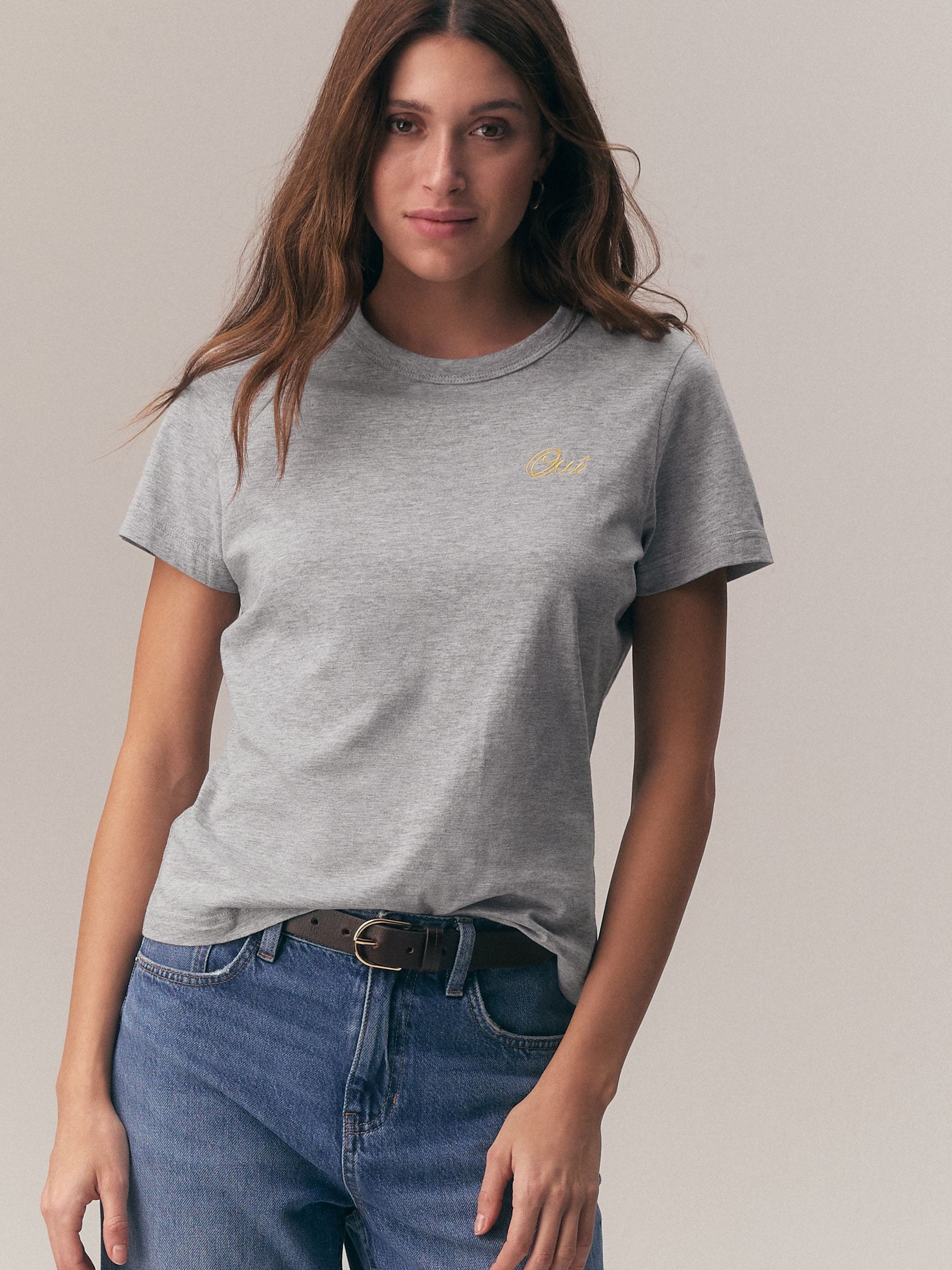 Buy Grey French Graphic Essential Short Sleeve Crew Neck T-Shirt