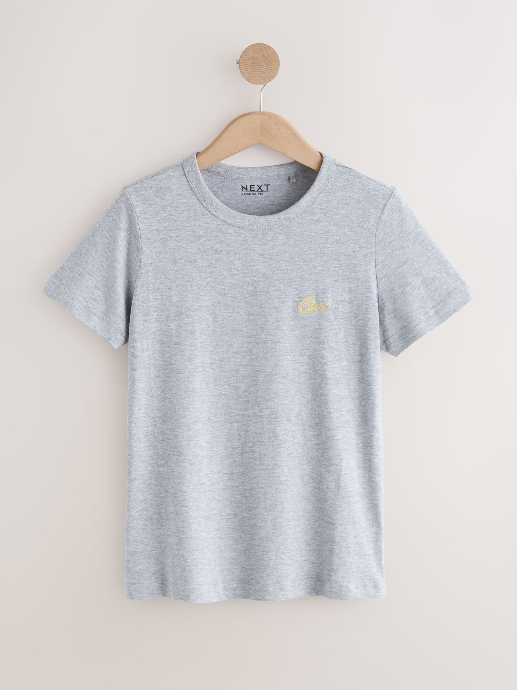 Buy Grey French Graphic Essential Short Sleeve Crew Neck T-Shirt