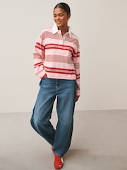 Pink/Red Stripe Collared Long Sleeve Rugby Top - Image 2 of 7