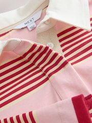Pink/Red Stripe Collared Long Sleeve Rugby Top - Image 6 of 7