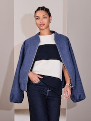 Navy/Ecru Stripe Heavyweight Short Sleeve Crew Neck T-Shirt - Image 4 of 5