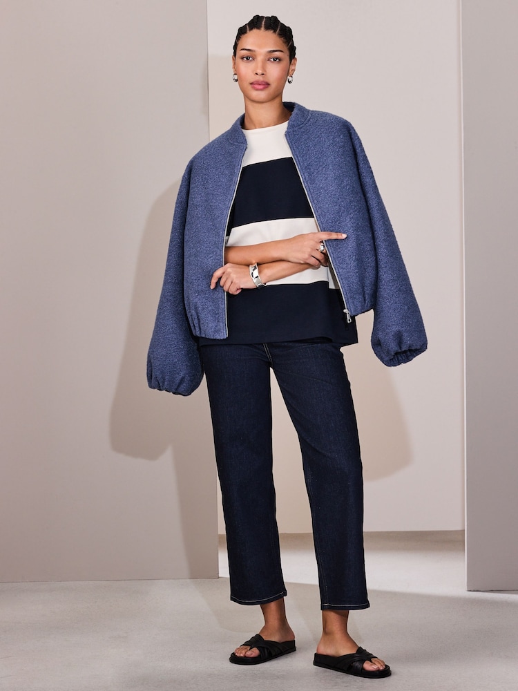 Navy/Ecru Stripe Heavyweight Short Sleeve Crew Neck T-Shirt - Image 5 of 5 Navy/Ecru Stripe Heavyweight Short Sleeve Crew Neck T-Shirt - Image 5 of 5