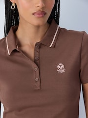 Schokoladenbraun - Fitted Short Sleeve Polo Top - Bild 3 von 7