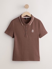Schokoladenbraun - Fitted Short Sleeve Polo Top - Bild 4 von 7