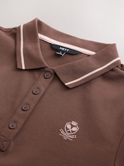 Schokoladenbraun - Fitted Short Sleeve Polo Top - Bild 6 von 7