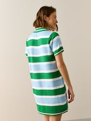Green/Blue Stripe Supersoft Short Sleeve Knitted Mini Polo Dress - Image 2 of 6
