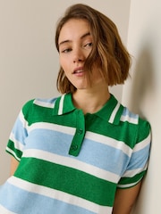 Green/Blue Stripe Supersoft Short Sleeve Knitted Mini Polo Dress - Image 3 of 6