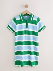 Green/Blue Stripe Supersoft Short Sleeve Knitted Mini Polo Dress - Image 4 of 6