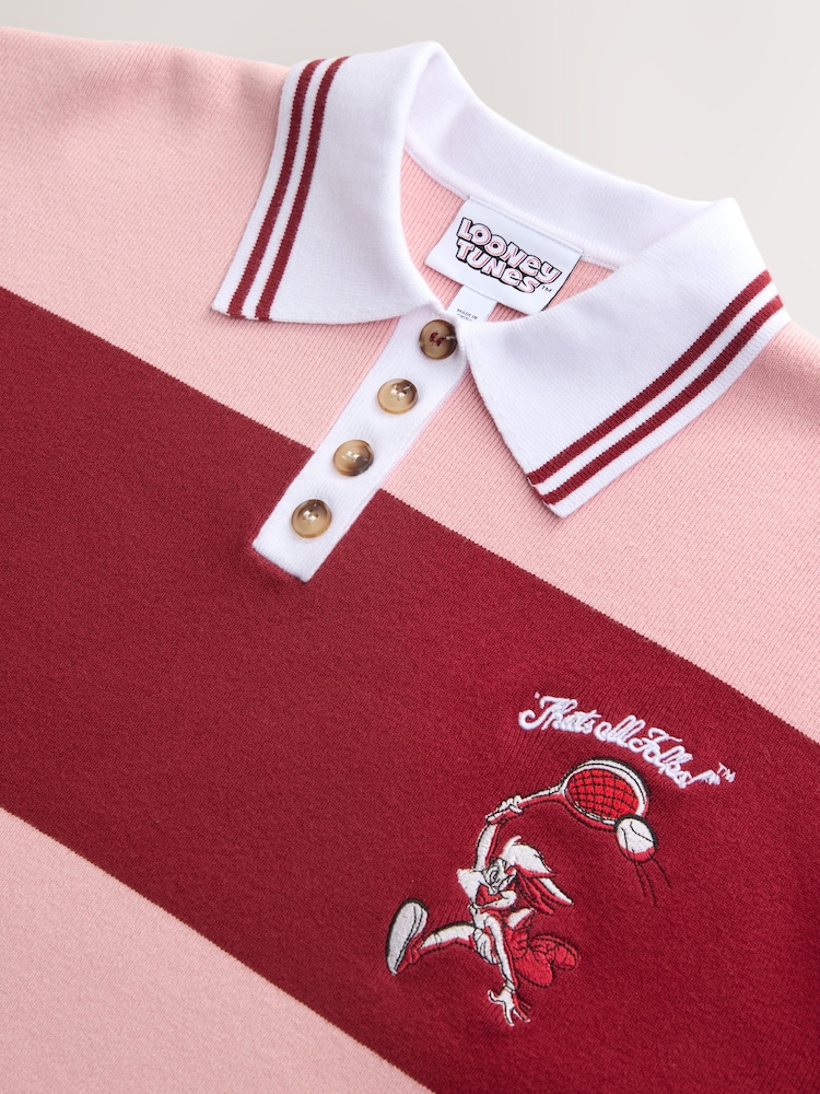 粉色/酒红色条纹 - Looney Tunes 长袖 Polo 套头毛衣 - 4的图像2｝