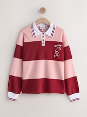 Pink/Burgundy Stripe Looney Tunes Long Sleeve Polo Jumper - Image 5 of 8