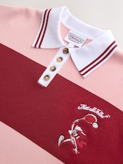 Pink/Burgundy Stripe Looney Tunes Long Sleeve Polo Jumper - Image 6 of 8