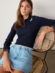 Marineblau/blau - Skinny-Poloshirt mit Zopfmuster - Bild 3 von 7