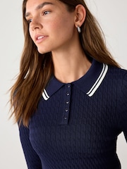 Marineblau/blau - Skinny-Poloshirt mit Zopfmuster - Bild 4 von 7