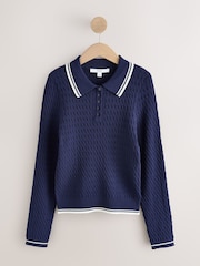 Marineblau/blau - Skinny-Poloshirt mit Zopfmuster - Bild 5 von 7