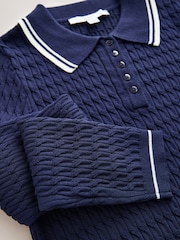 Marineblau/blau - Skinny-Poloshirt mit Zopfmuster - Bild 7 von 7