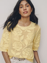 Açıq Sarı Çap - Toxunma Qısa Qollu Kürək Yaxalı Köynək - 7şəkildən 4 şəkil