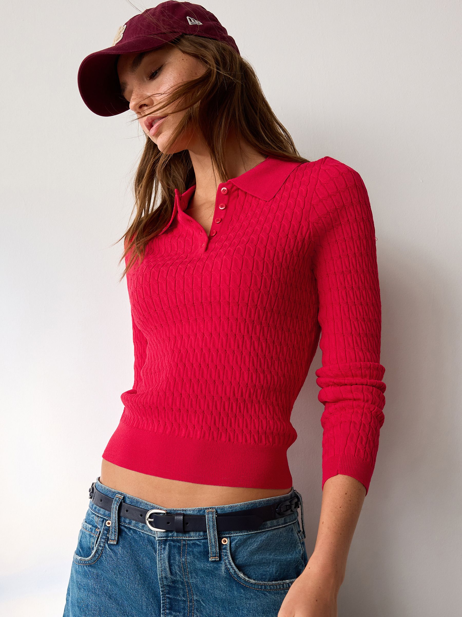 Buy Red Cable Knit Polo Collar Top from Next South Africa
