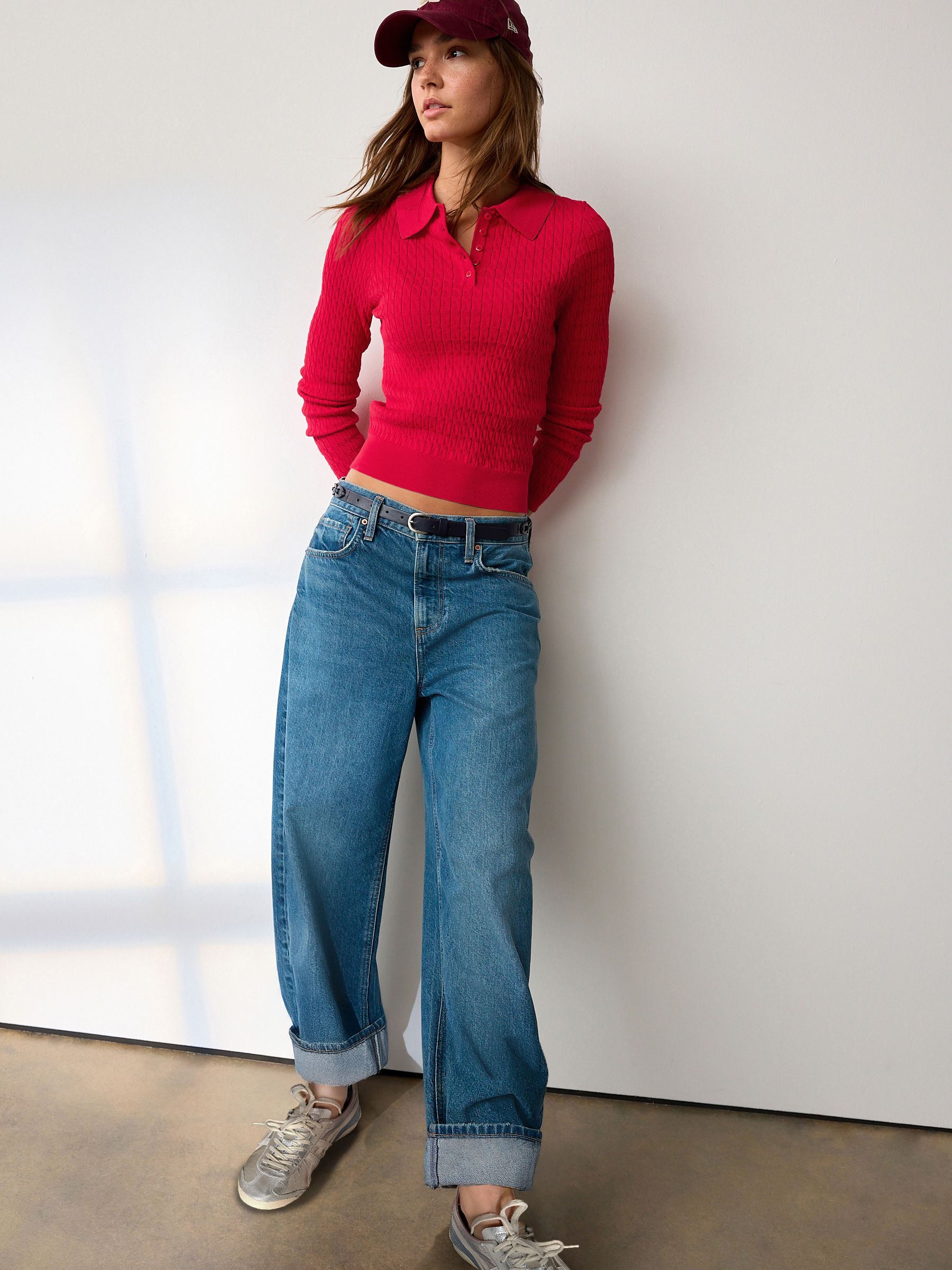 Buy Red Cable Knit Polo Collar Top from Next Romania Buy Red Cable Knit Polo Collar Top from Next Romania