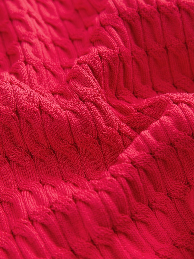 Rot - Skinny-Poloshirt mit Zopfmuster - Bild 2 von 3