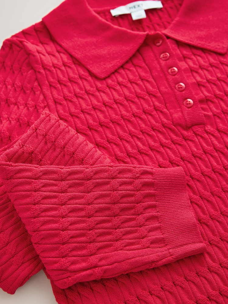 Rot - Skinny-Poloshirt mit Zopfmuster - Bild 3 von 3