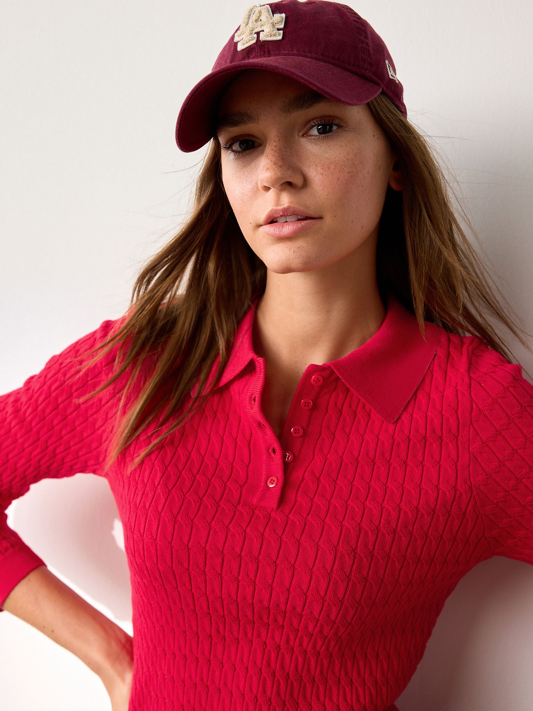 Buy Red Cable Knit Polo Collar Top from Next South Africa