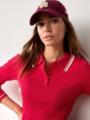 Red Cable Knit Skinny Polo Top - Image 5 of 8