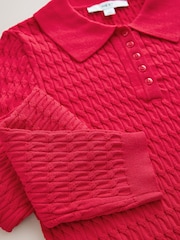 Red Cable Knit Skinny Polo Top - Image 8 of 8