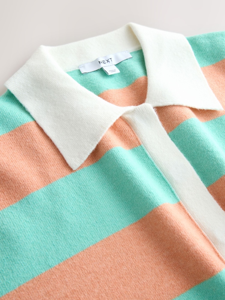 Blue/Coral Stripe - Supermīksts adīts polo krekls ar garām piedurknēm - Attēls 7 no 7
