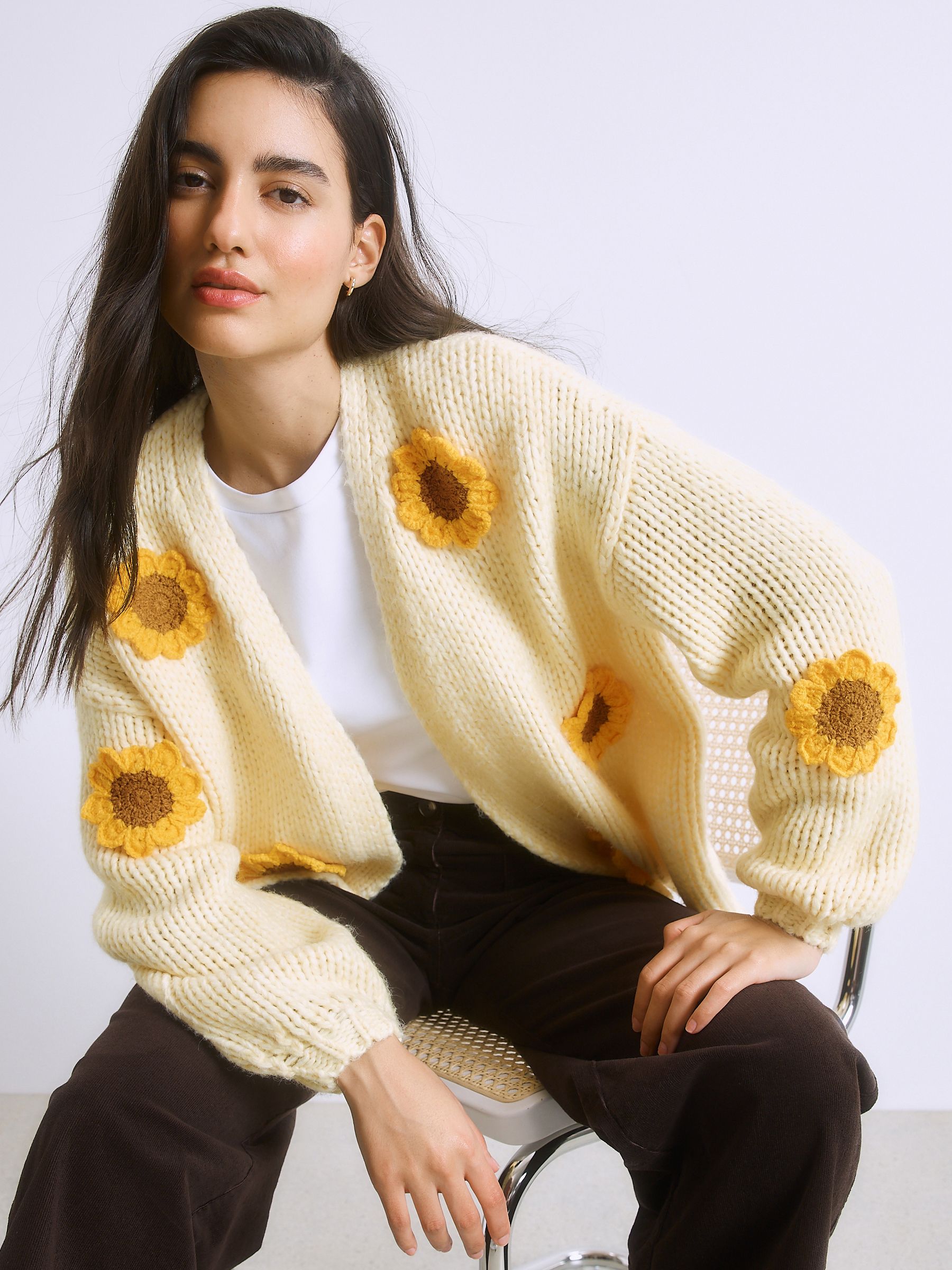 Buy Yellow 3D Sunflower Soft Touch Chunky Knit Cardigan from Next USA