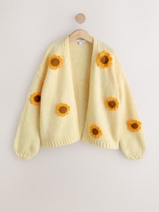 Yellow 3D Sunflower Soft Touch Chunky Knit Cardigan - Image 1 of 3