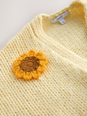 Yellow 3D Sunflower Soft Touch Chunky Knit Cardigan - Image 2 of 3