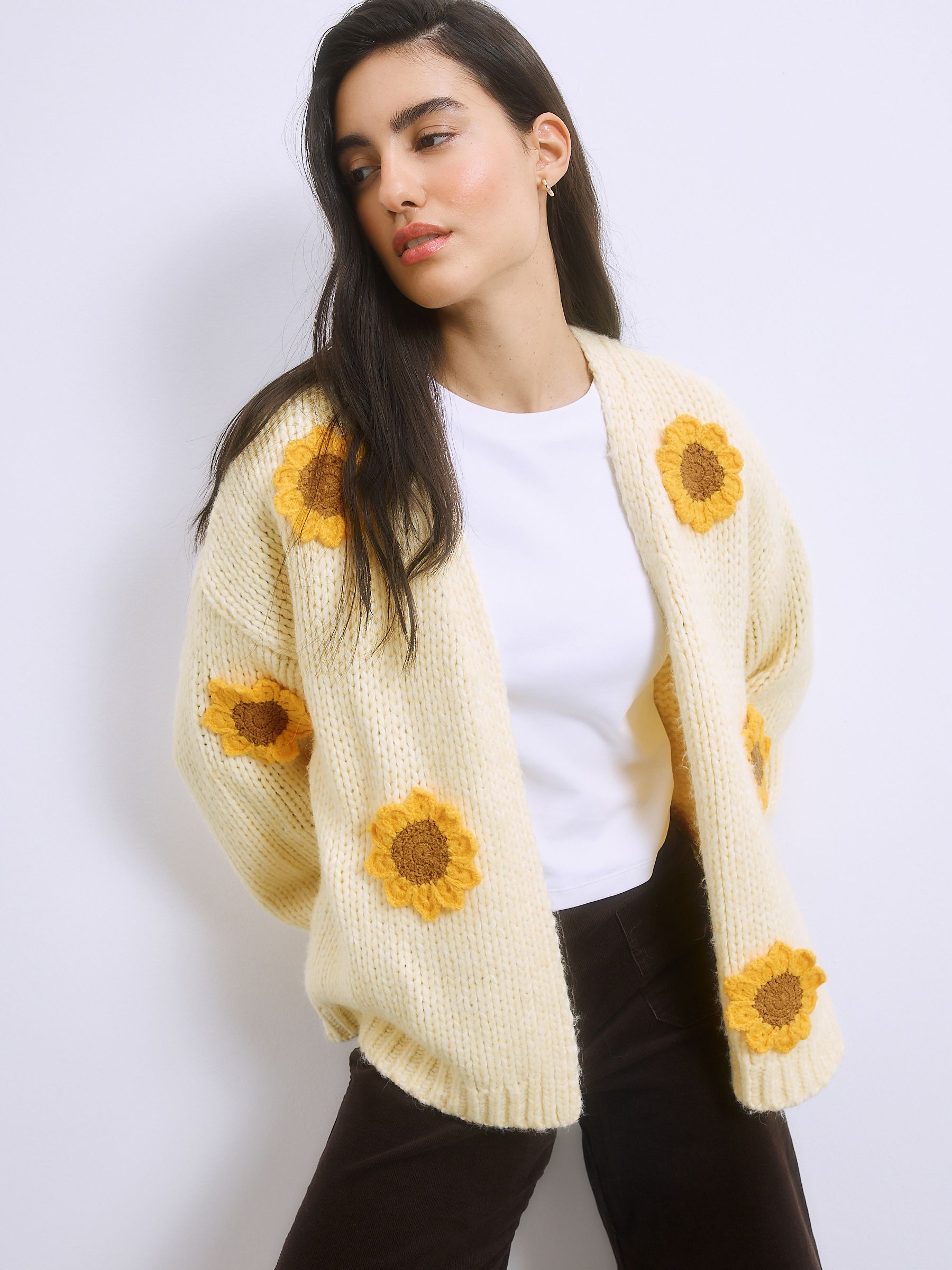 Buy Yellow 3D Sunflower Soft Touch Chunky Knit Cardigan from Next USA