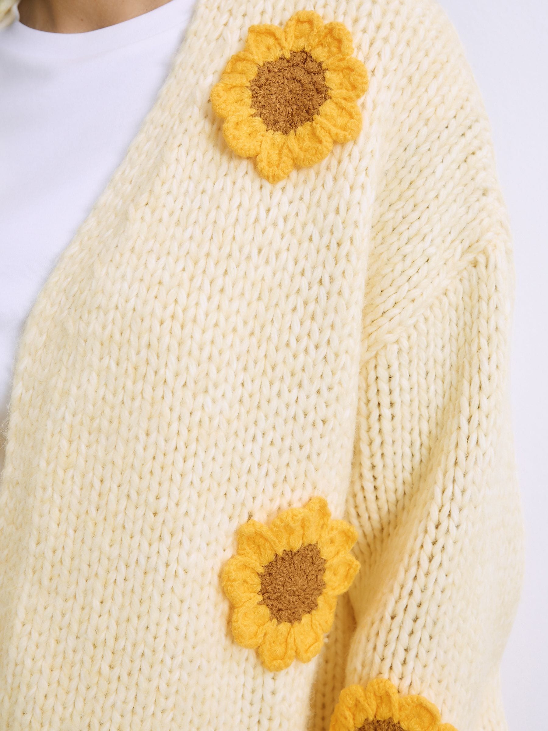 Buy Yellow 3D Sunflower Soft Touch Chunky Knit Cardigan from Next