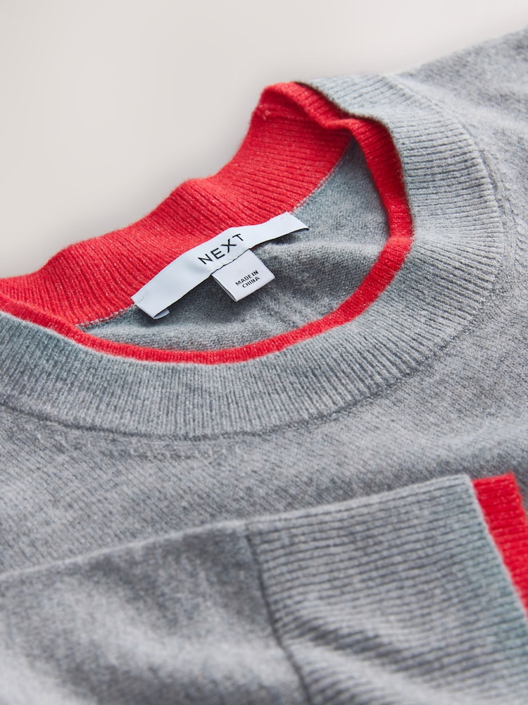 Grey/Red Supersoft Double Trim Short Sleeve Knitted Top - Image 3 of 3