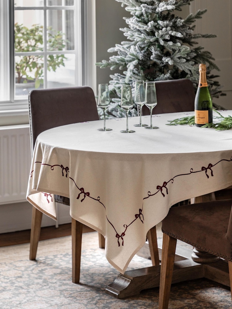 Gallery Home Red Heritage Bow Christmas Printed Table Cloth 180cm - Image 1 of 6