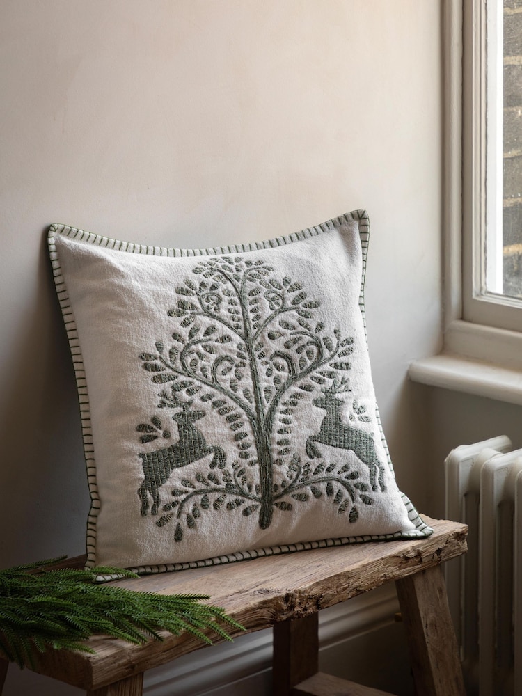 Gallery Home Green Woodland Tree Scene Embroidered Cushion - Image 1 of 5