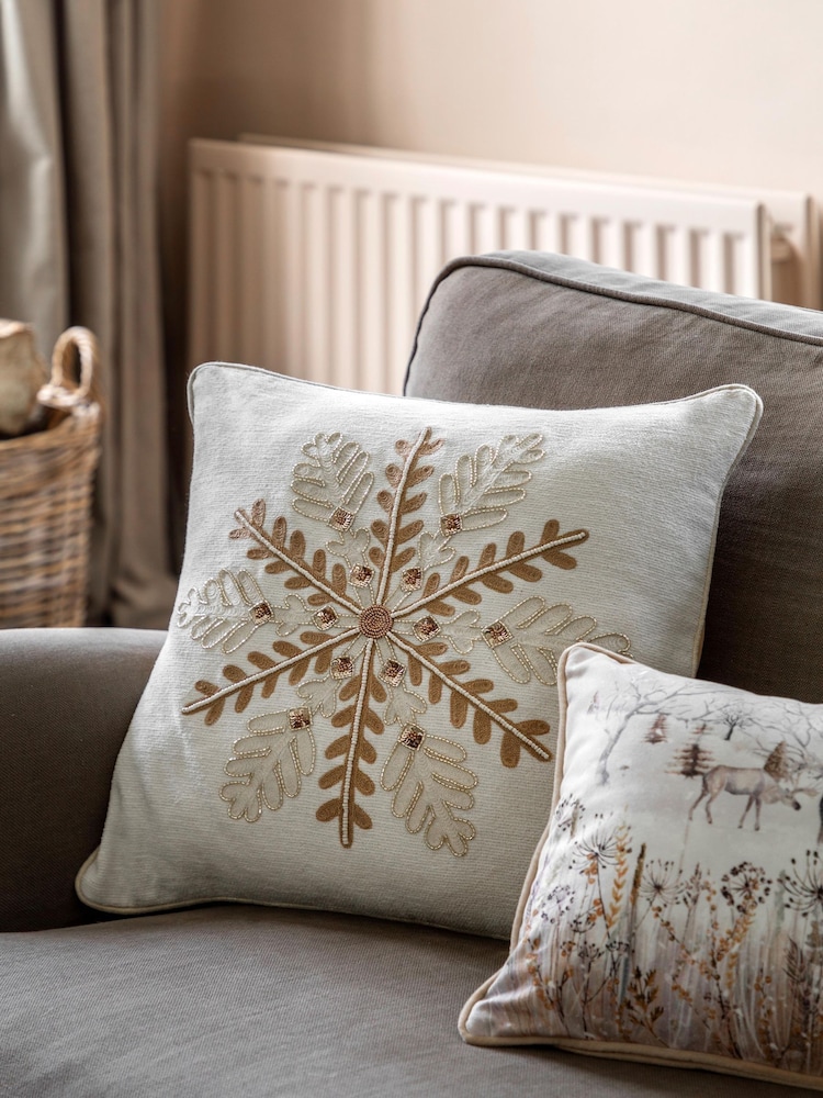 Gallery Home Cream Luxe Snowflake Embroidered Cushion - Image 1 of 6