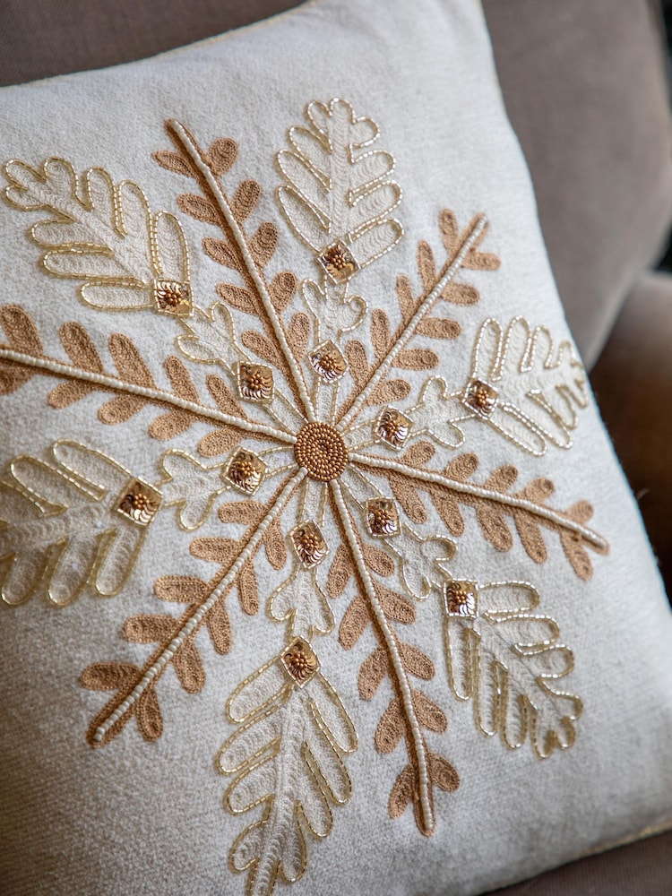 Gallery Home Cream Luxe Snowflake Embroidered Cushion - Image 2 of 6