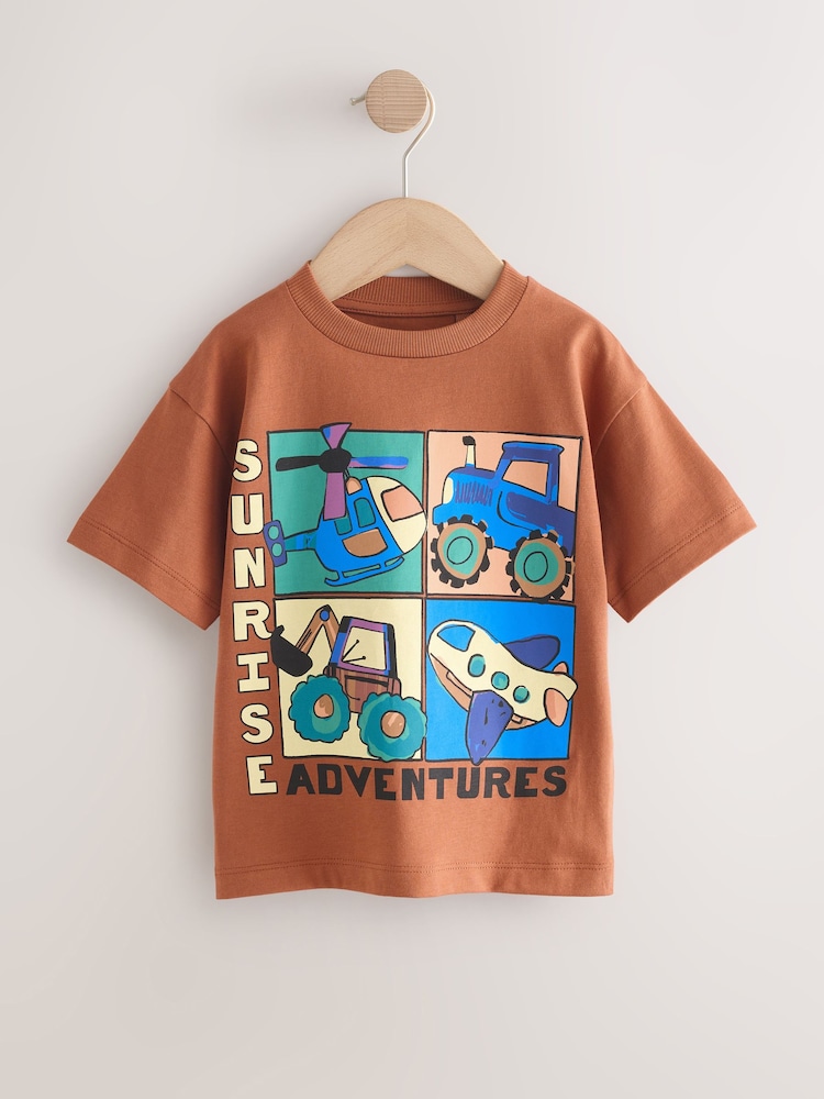 Rust Brown Vehicles Short Sleeve Graphic T-Shirt (3mths-7yrs) - Image 1 of 4 Rust Brown Vehicles Short Sleeve Graphic T-Shirt (3mths-7yrs) - Image 1 of 4