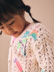 Ecru Fluro Embroidered Crochet Cardigan (3mths-7yrs) - Image 4 of 8