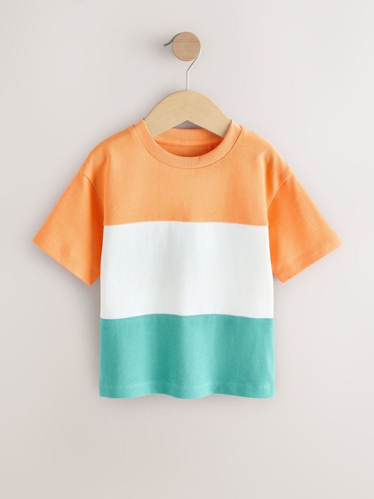 Naranja/Blanco/Azul - Camiseta de manga corta con bloques de color (3meses -7año) (3meses -7años) - Imagen 1 de 4