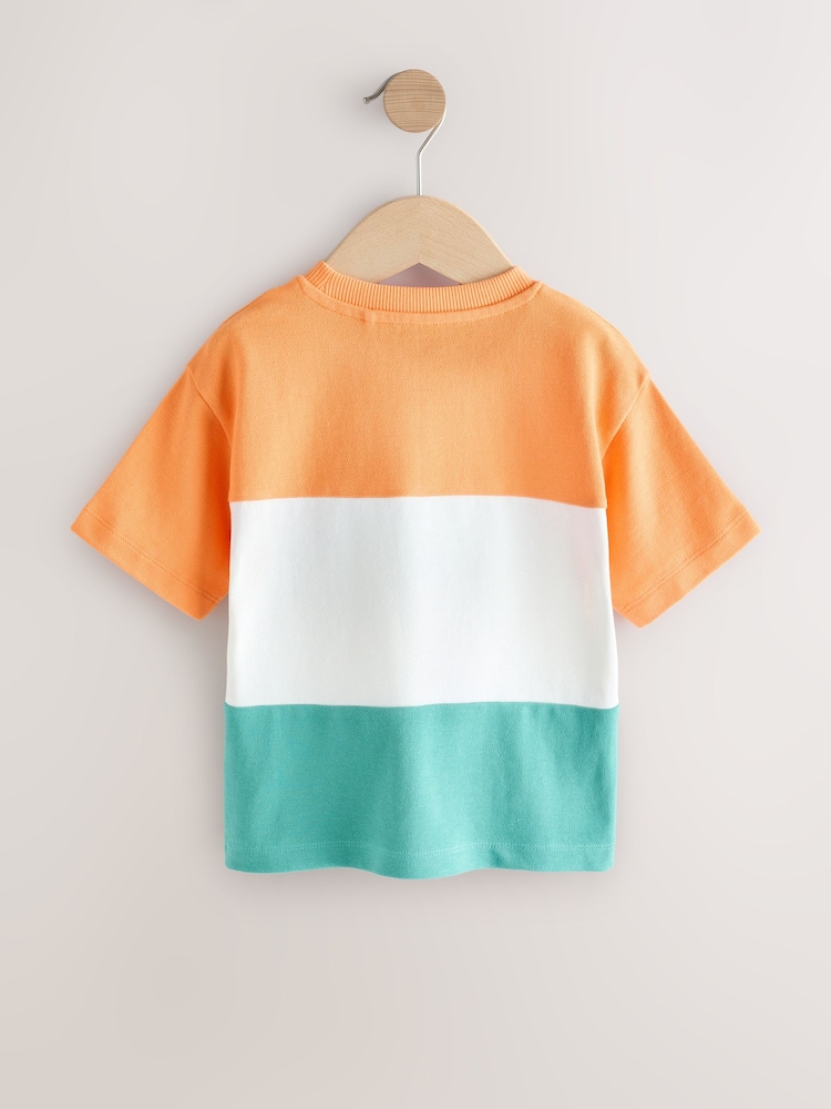 Naranja/Blanco/Azul - Camiseta de manga corta con bloques de color (3meses -7año) (3meses -7años) - Imagen 2 de 4