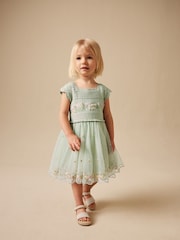 Sage Green Floral Crochet & Tulle Party Dress (3mths-10yrs) - Image 2 of 8