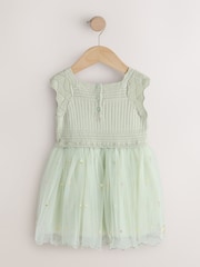 Sage Green Floral Crochet & Tulle Party Dress (3mths-10yrs) - Image 6 of 8