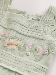 Sage Green Floral Crochet & Tulle Party Dress (3mths-10yrs) - Image 7 of 8