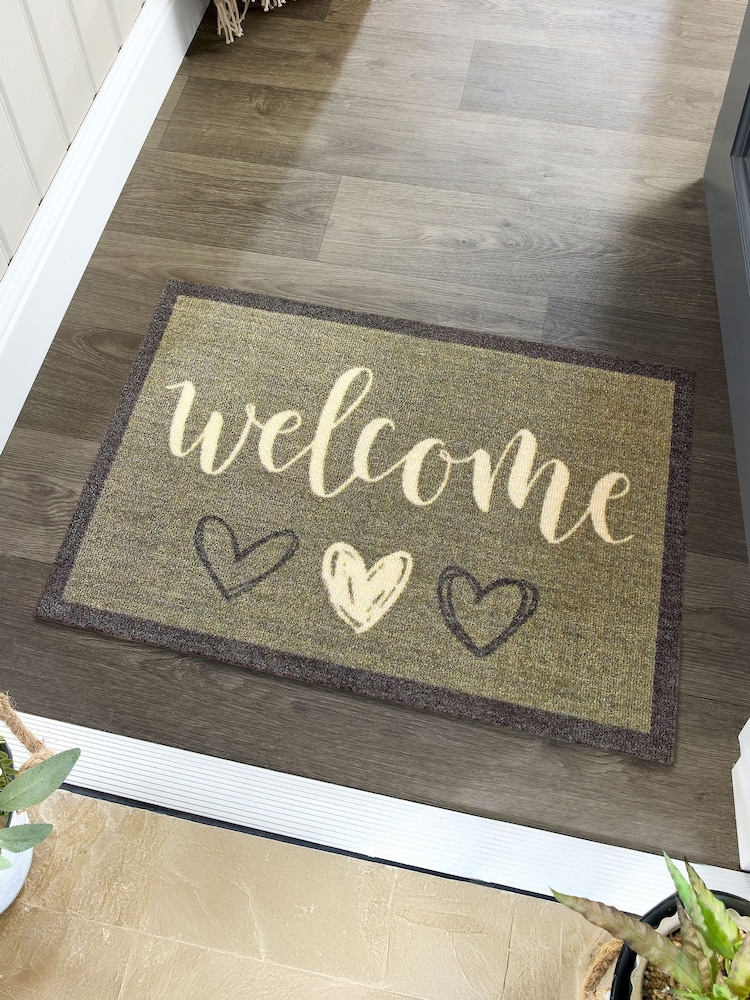 My Mat Sage Green Welcome Hearts Mat - Image 1 of 4 My Mat Sage Green Welcome Hearts Mat - Image 1 of 4